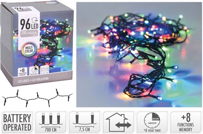 Hovedbilde Lyslenke LED 96lys, multicolour, for batteri. 7m.
