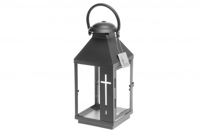 Hovedbilde Lanterne gravlykt sort metall med glass i sidene