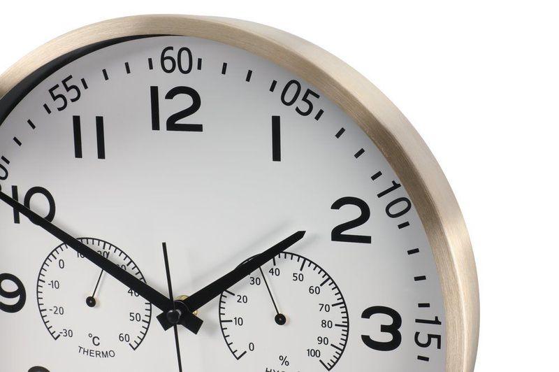 Veggklokke med hygrometer og termometer