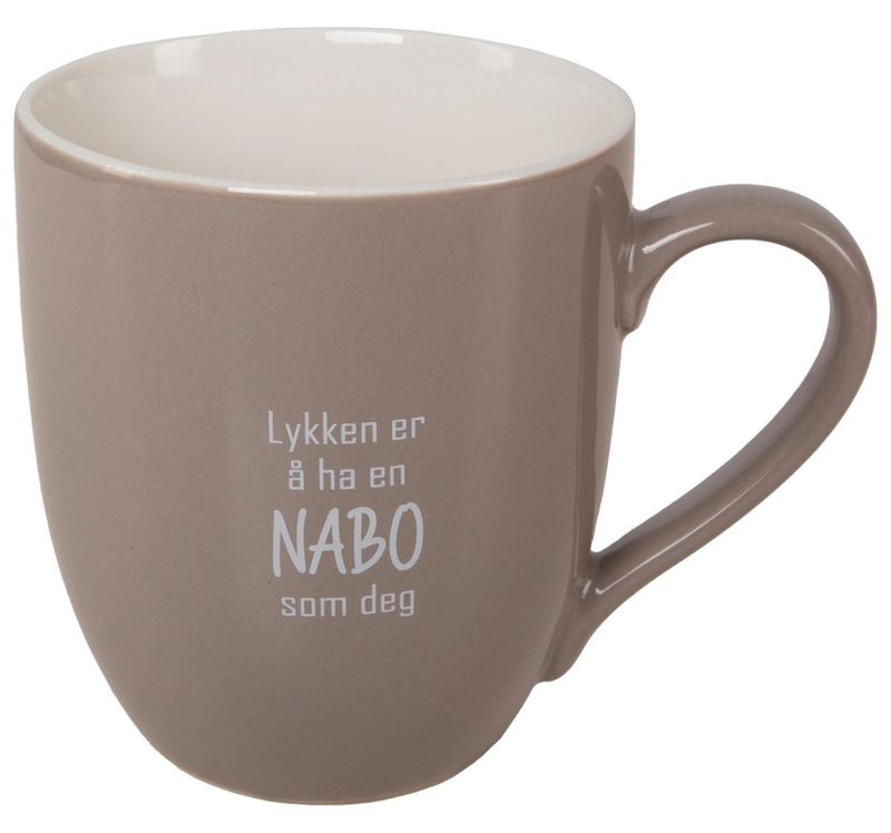 Krus Lykken...nabo beige m/hvit tekst