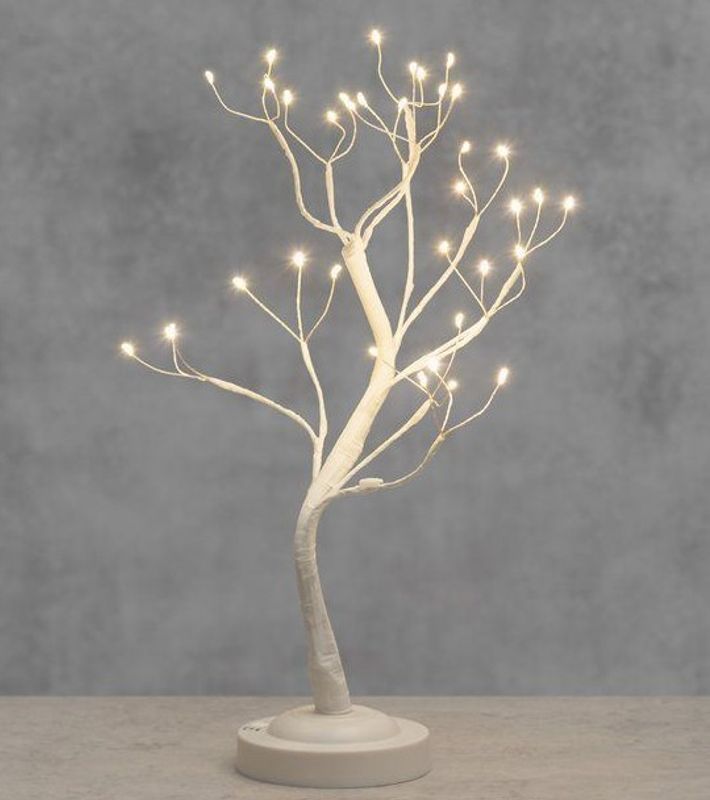 Tre hvit med LED-lys H:43cm