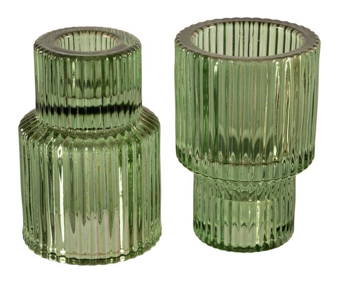 Hovedbilde Glasslysestake kronelys/telys grønn