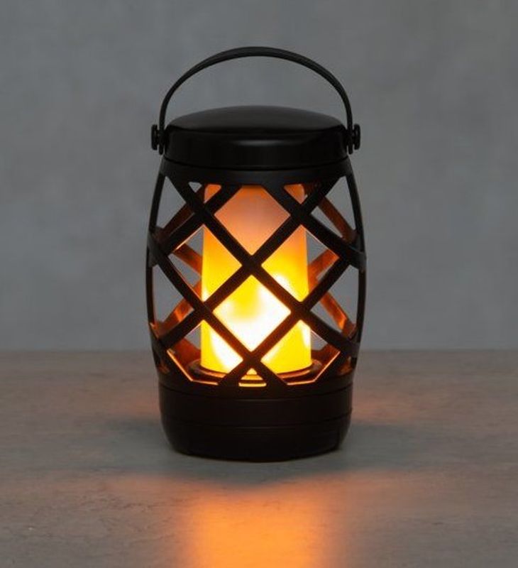 Lanterne flammelykt sort i plast, batteri