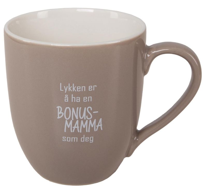 Krus Lykken...bonusmamma beige m/hvit tekst
