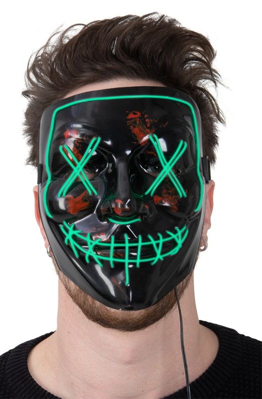 Maske horror sort LED grønn